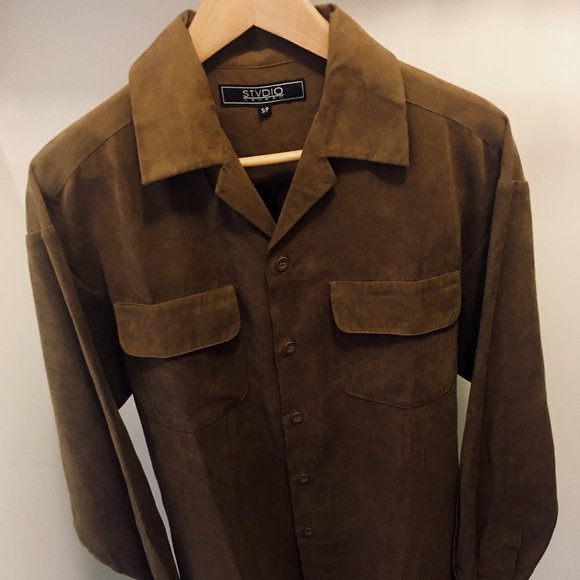 Studio London Men's Suede Tan Dress Shirt (Vogue) - Picture 1 of 9